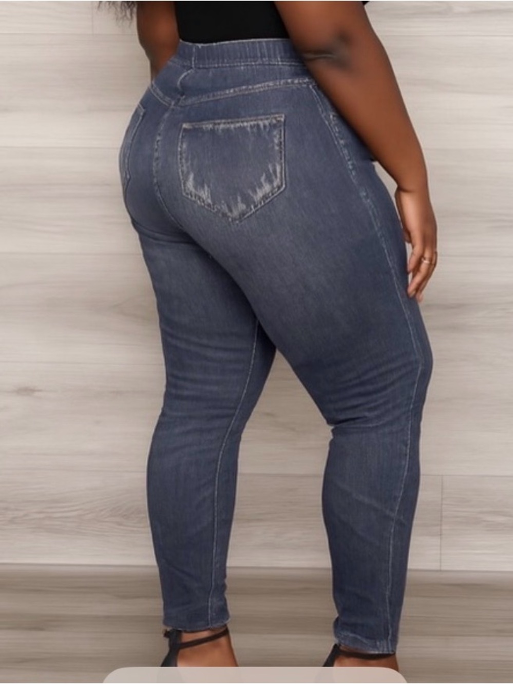 OPPA! Faux Denim Distressed Leggings Gray Plus Size 1X/2X - Picture 4 of 8